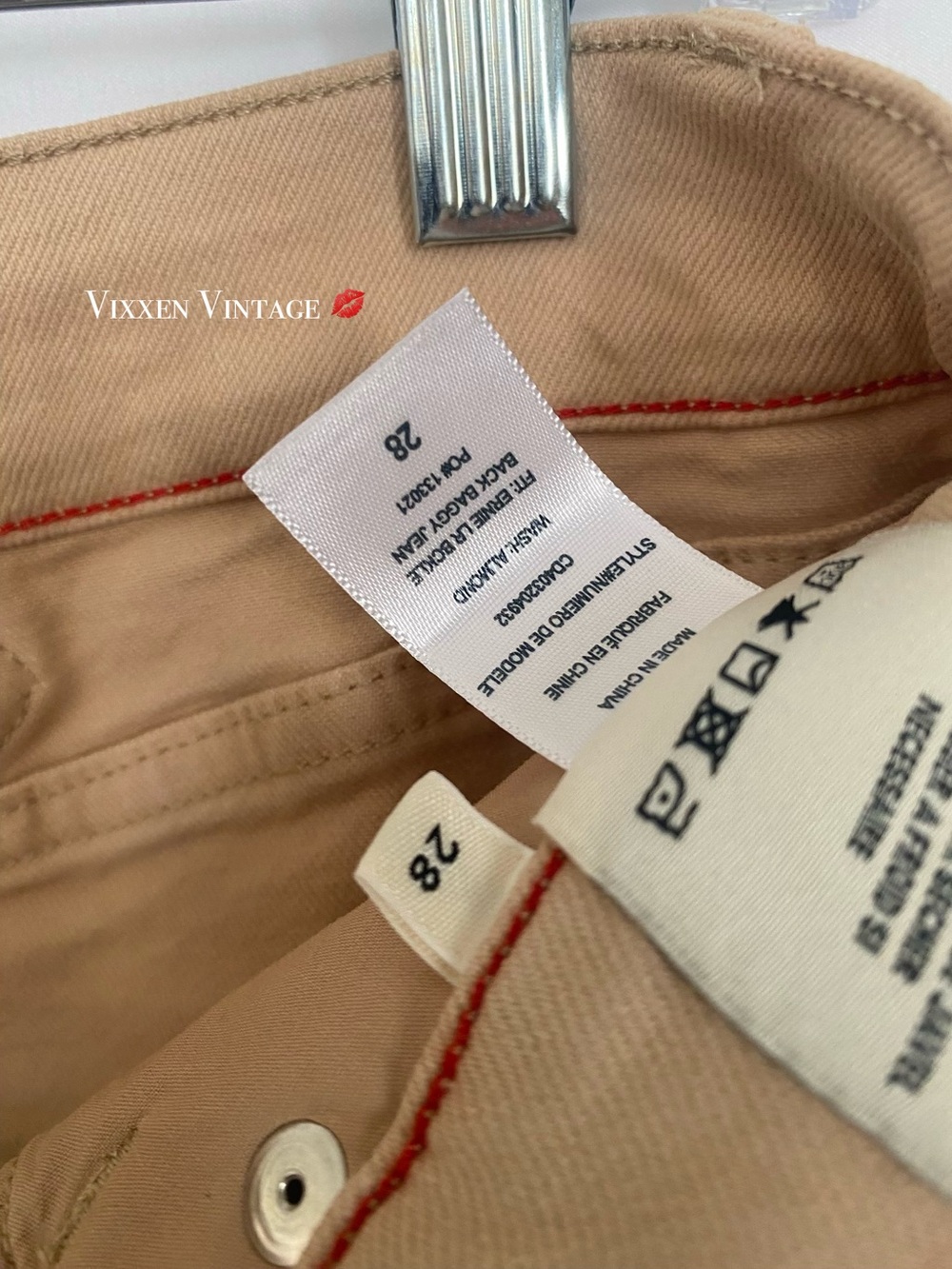 ALICE + OLIVIA 'ERNIE LOW RISE BUCKLE BACK BAGGY JEANS' IN ALMOND - Picture 5 of 8